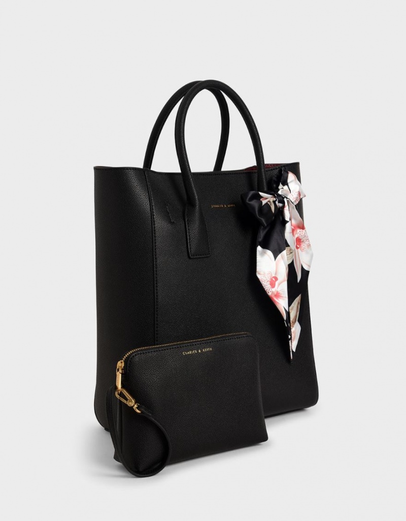 Charles And Keith Chiffon Scarf Tote Bags Black | PHILIPPINES E695