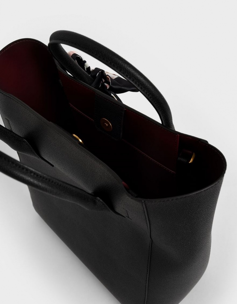 Charles And Keith Chiffon Scarf Tote Bags Black | PHILIPPINES E695