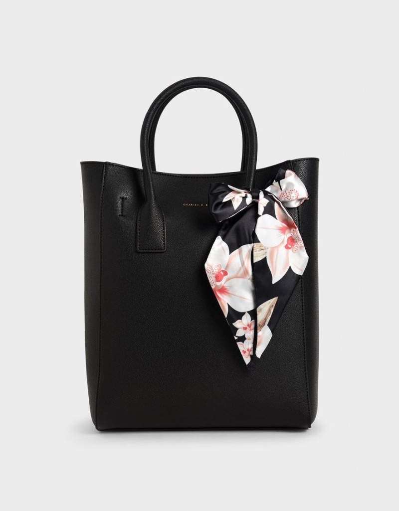 Charles And Keith Chiffon Scarf Tote Bags Black | PHILIPPINES E695