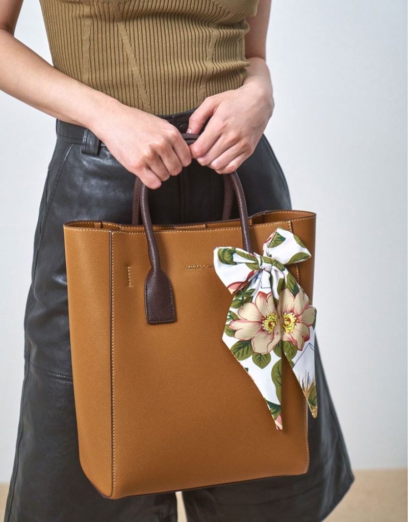 Charles And Keith Chiffon Scarf Tote Bags Brown | PHILIPPINES S436