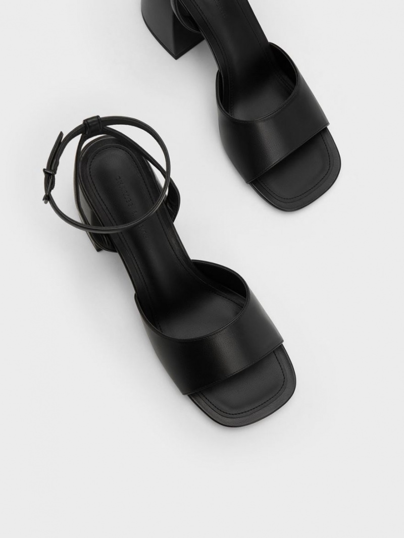 Charles And Keith Chunky Block Heels Sandals Black | PHILIPPINES N659