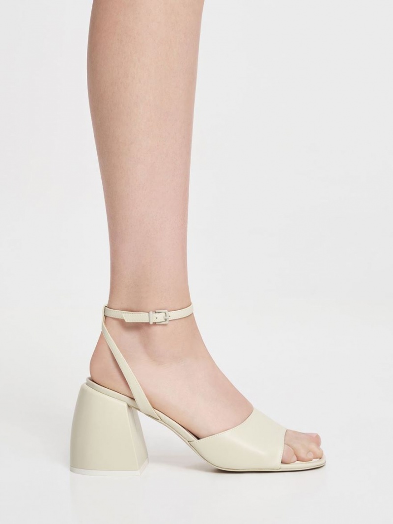 Charles And Keith Chunky Block Heels Sandals White | PHILIPPINES K478