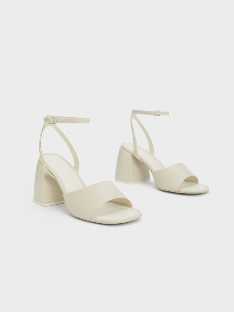 Charles And Keith Chunky Block Heels Sandals White | PHILIPPINES K478