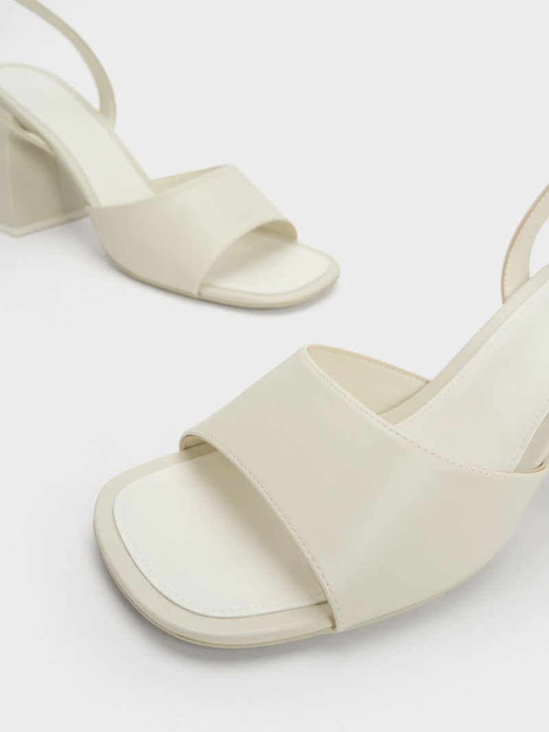 Charles And Keith Chunky Block Heels Sandals White | PHILIPPINES K478