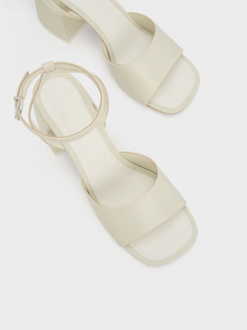 Charles And Keith Chunky Block Heels Sandals White | PHILIPPINES K478