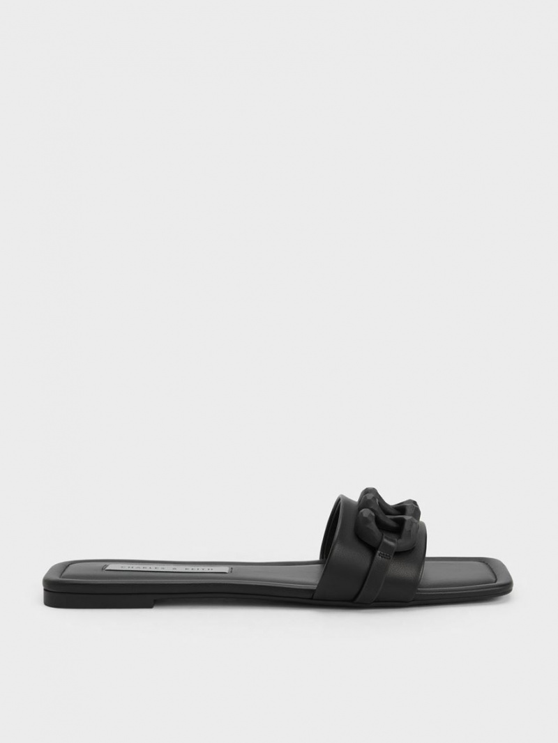 Charles And Keith Chunky Chain-Link Slide Sandals Black | PHILIPPINES L534