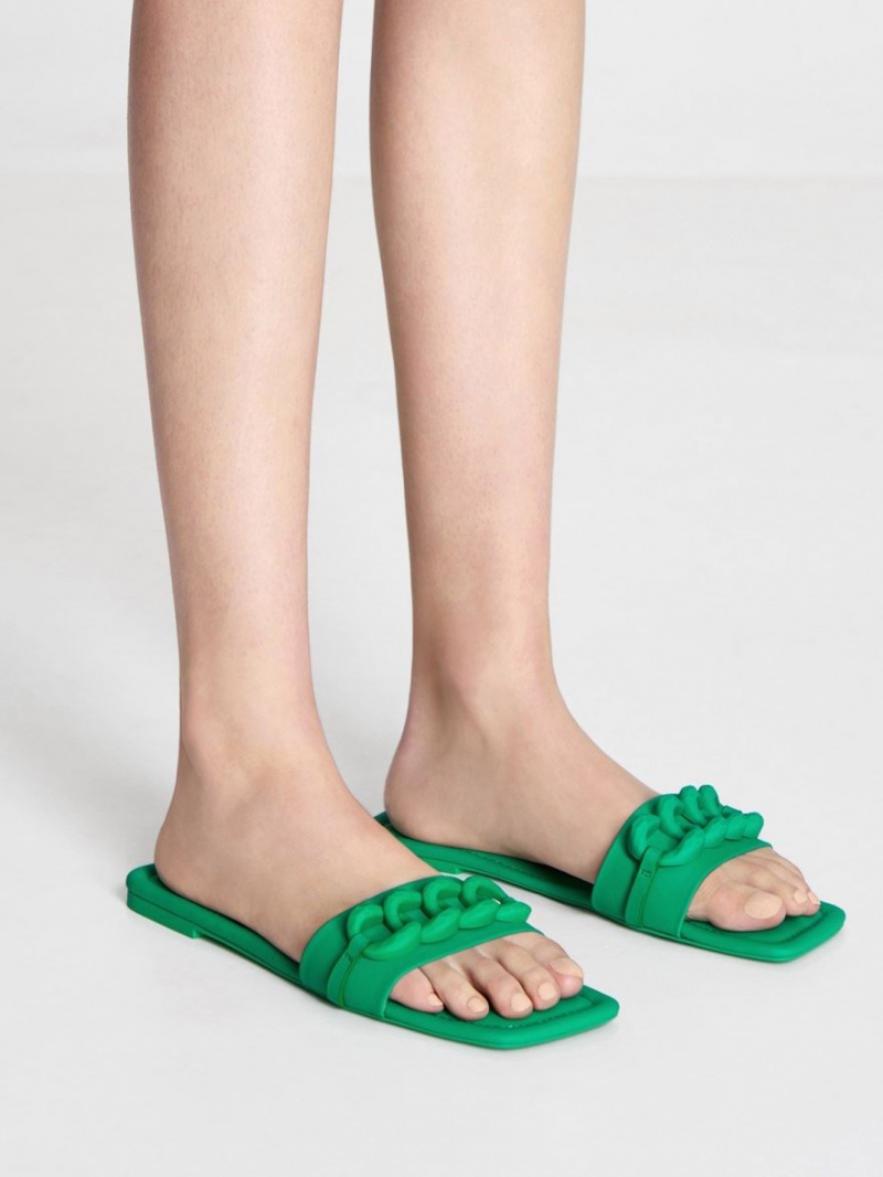 Charles And Keith Chunky Chain-Link Slide Sandals Green | PHILIPPINES N350