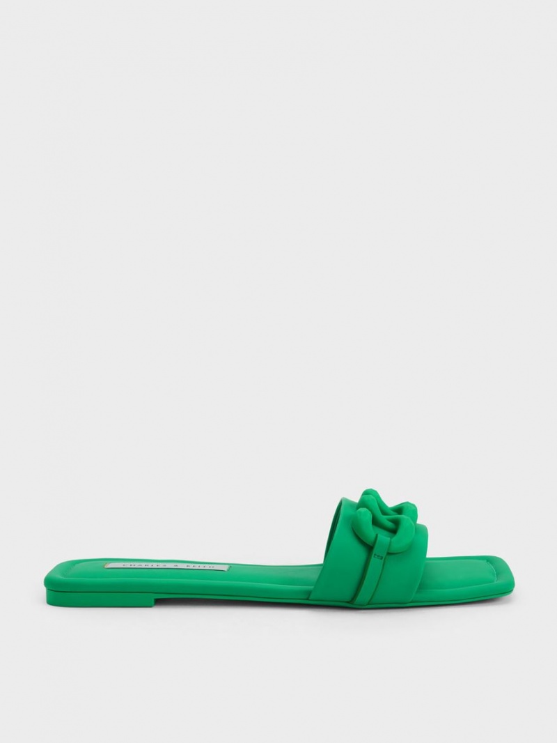 Charles And Keith Chunky Chain-Link Slide Sandals Green | PHILIPPINES N350