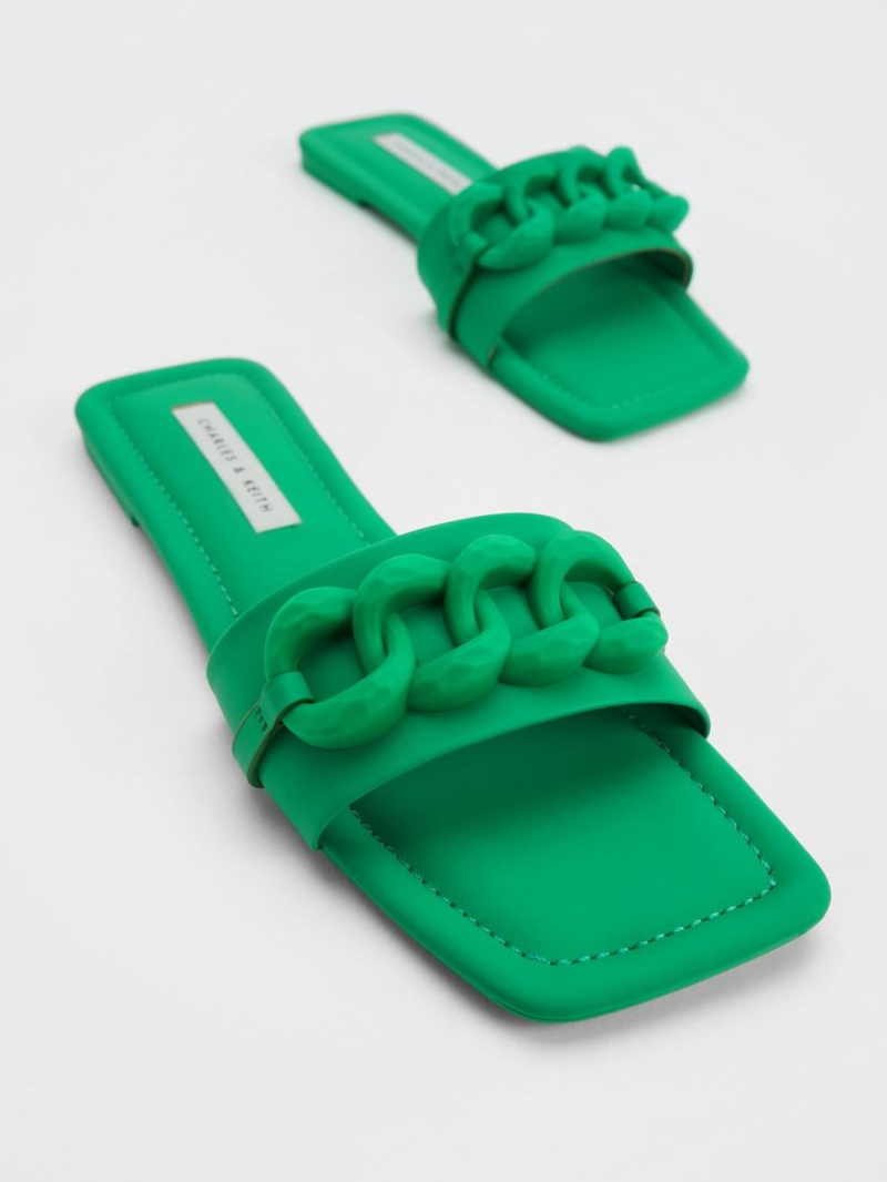 Charles And Keith Chunky Chain-Link Slide Sandals Green | PHILIPPINES N350