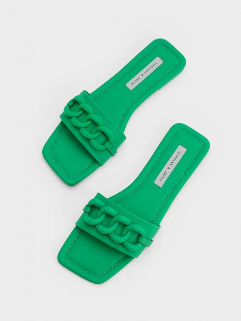 Charles And Keith Chunky Chain-Link Slide Sandals Green | PHILIPPINES N350