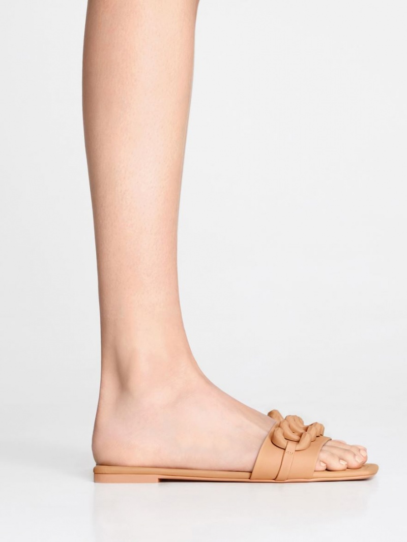 Charles And Keith Chunky Chain-Link Slide Sandals Brown | PHILIPPINES I306