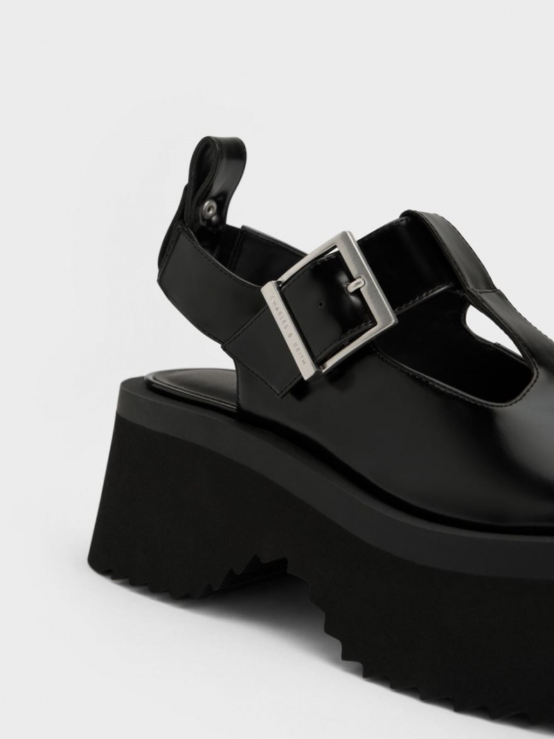 Charles And Keith Chunky Chain Cut-Out Mary Jane Shoes Black | PHILIPPINES R462