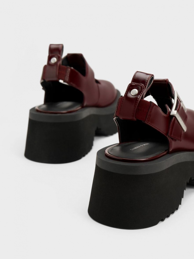 Charles And Keith Chunky Chain Cut-Out Mary Jane Shoes Burgundy | PHILIPPINES W819