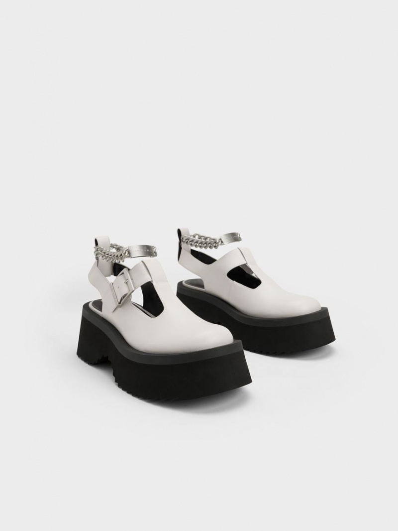 Charles And Keith Chunky Chain Cut-Out Mary Jane Shoes White | PHILIPPINES A704