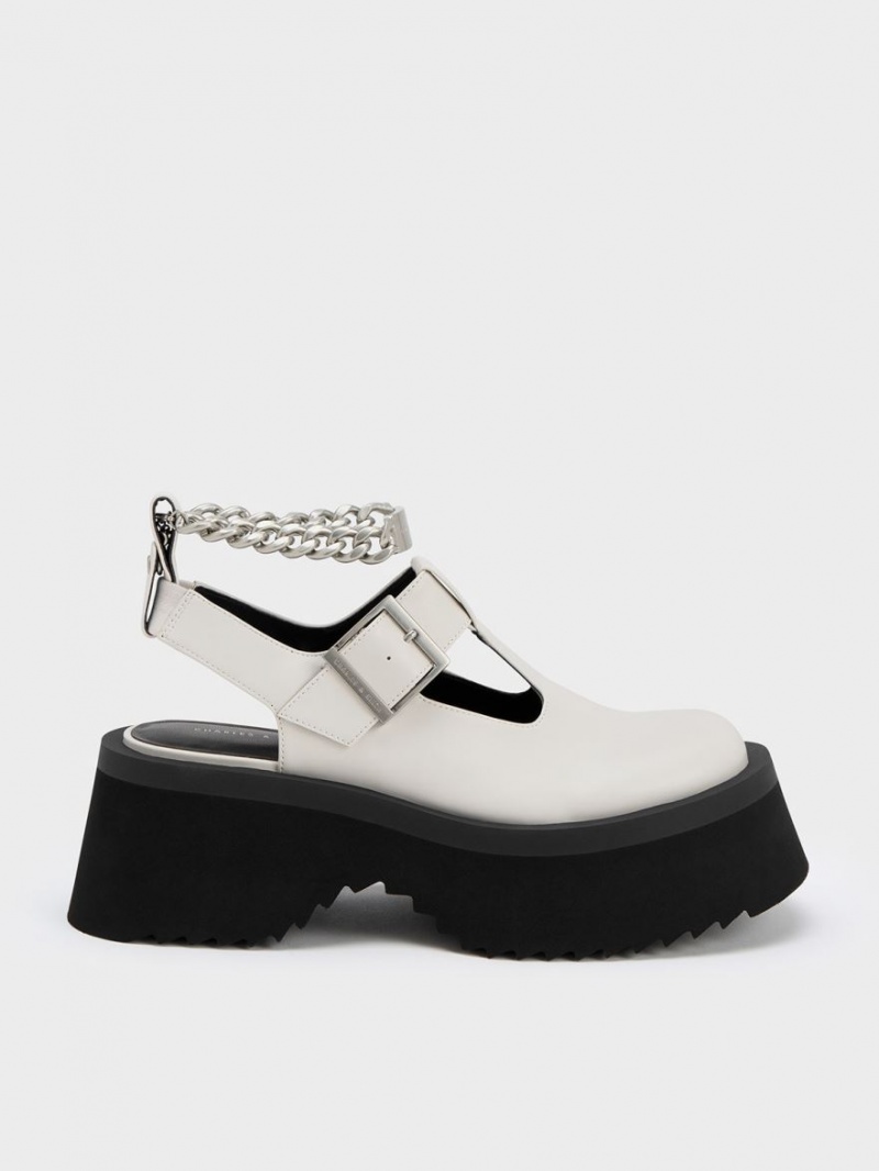 Charles And Keith Chunky Chain Cut-Out Mary Jane Shoes White | PHILIPPINES A704