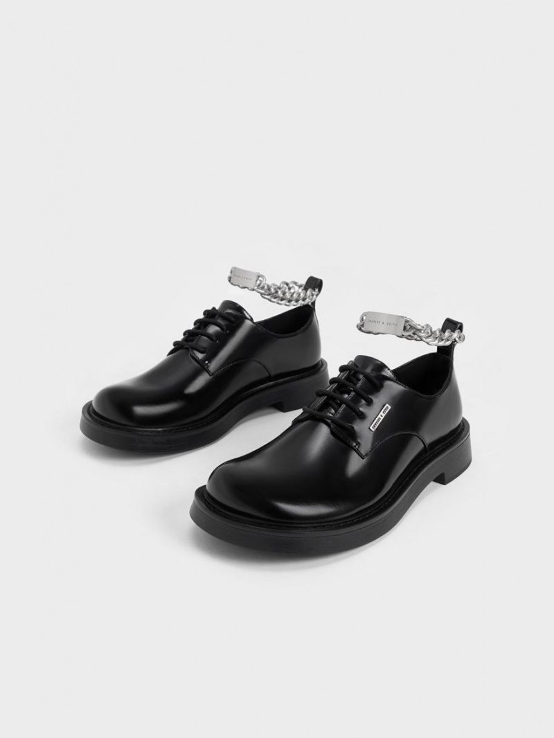 Charles And Keith Chunky Chain Derby Shoes Black | PHILIPPINES T346