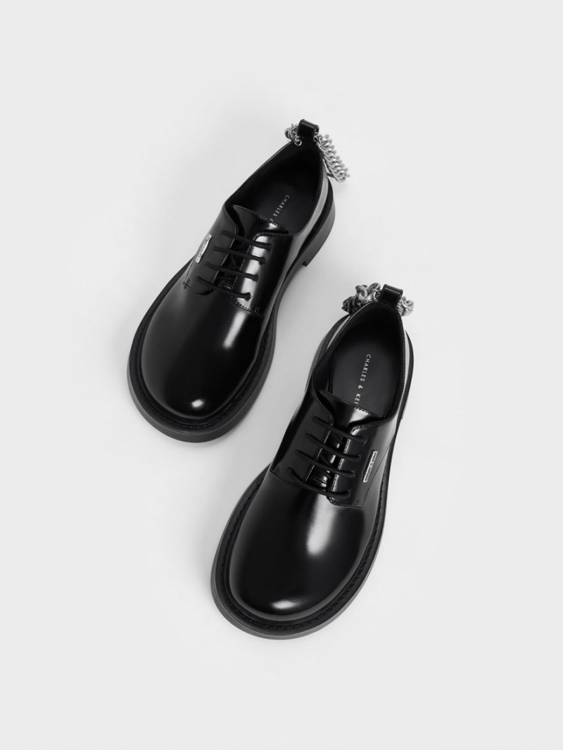 Charles And Keith Chunky Chain Derby Shoes Black | PHILIPPINES T346