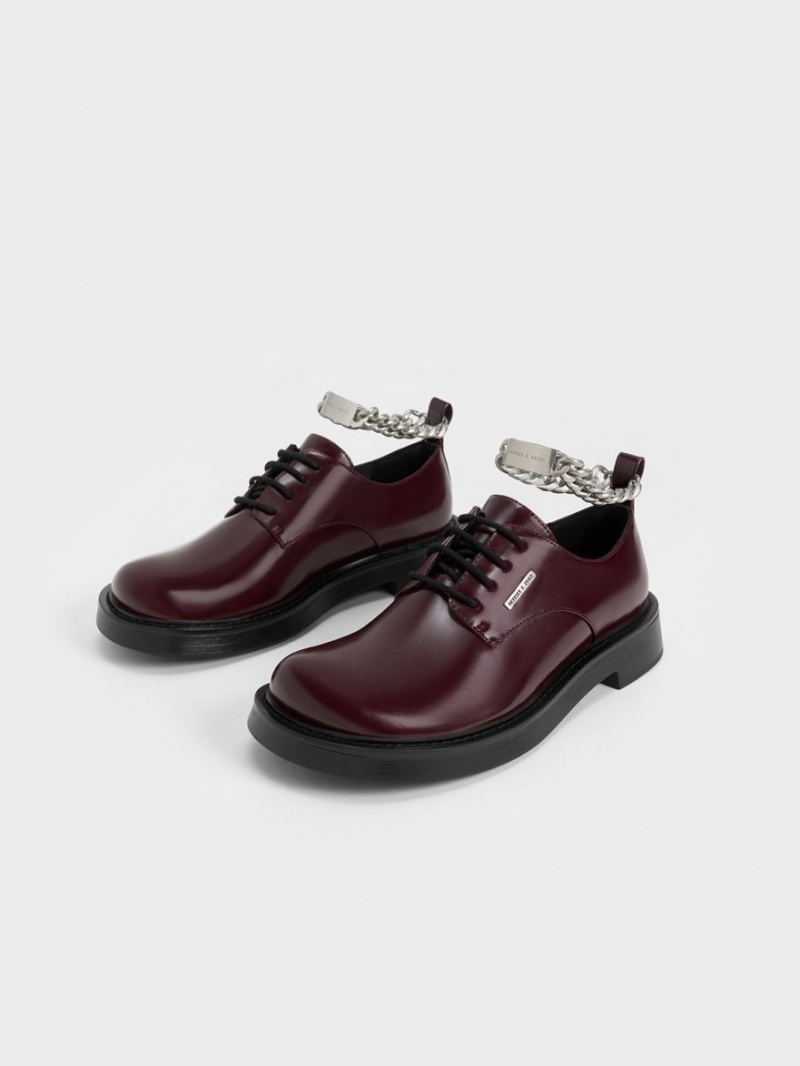 Charles And Keith Chunky Chain Derby Shoes Burgundy | PHILIPPINES L795