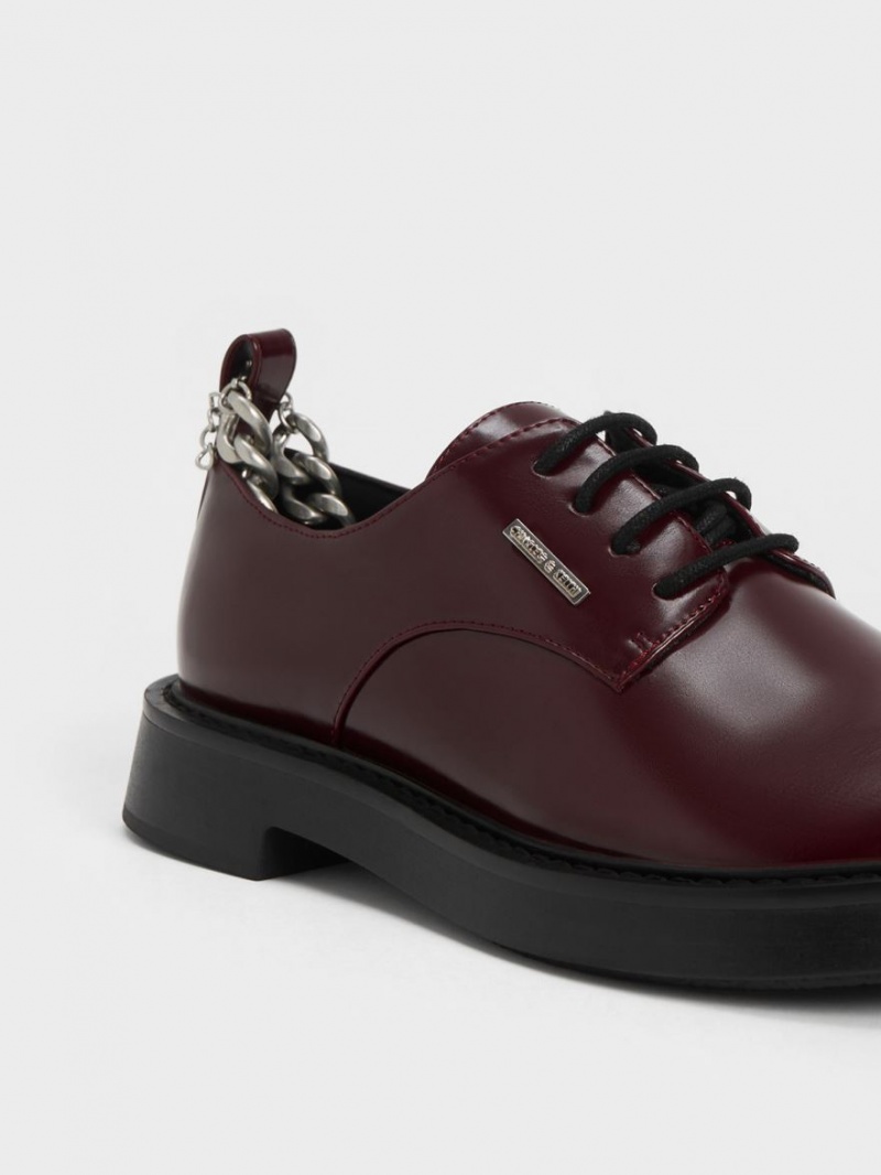 Charles And Keith Chunky Chain Derby Shoes Burgundy | PHILIPPINES L795