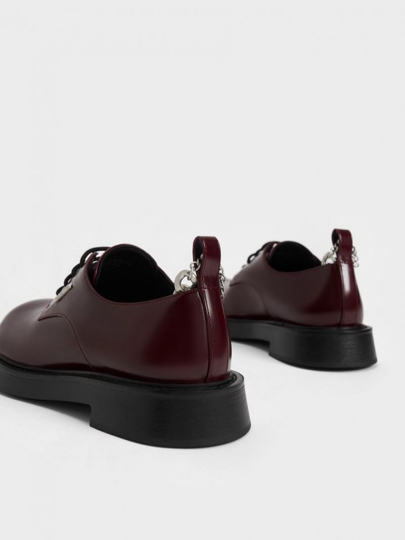 Charles And Keith Chunky Chain Derby Shoes Burgundy | PHILIPPINES L795