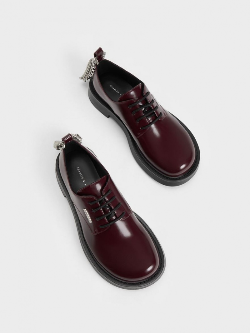 Charles And Keith Chunky Chain Derby Shoes Burgundy | PHILIPPINES L795