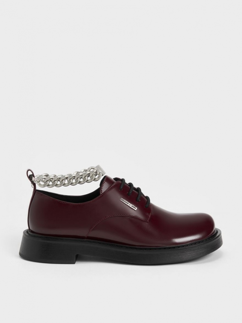 Charles And Keith Chunky Chain Derby Shoes Burgundy | PHILIPPINES L795