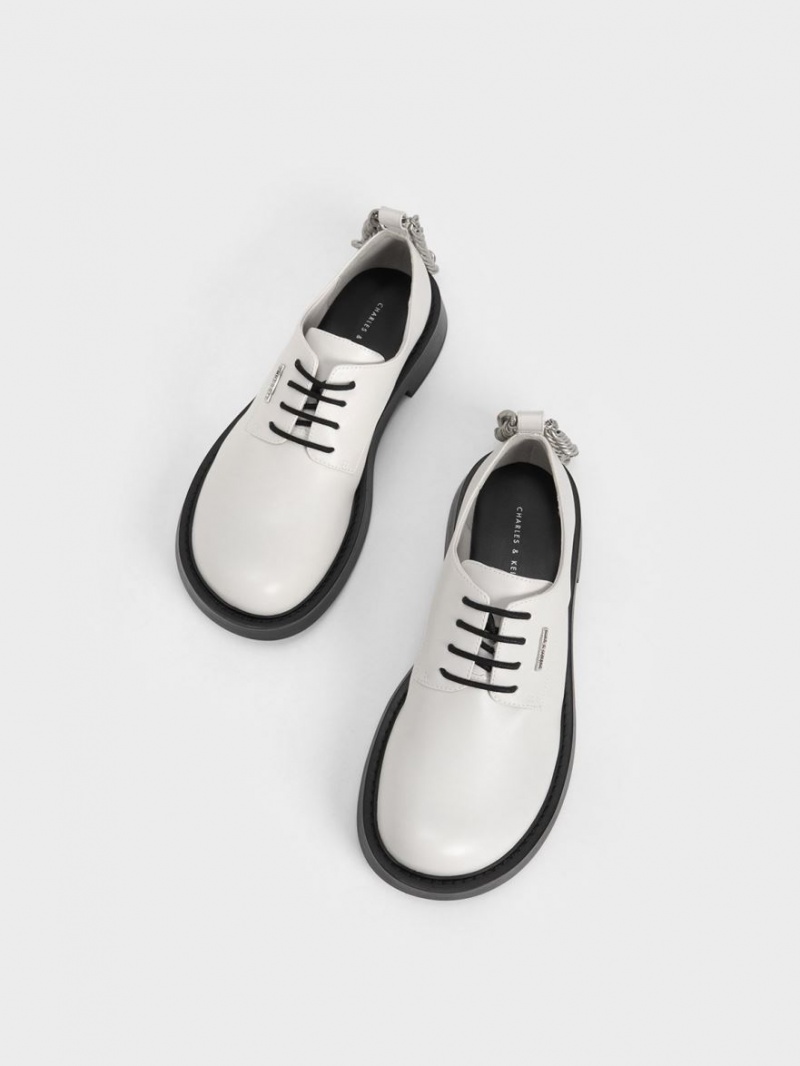 Charles And Keith Chunky Chain Derby Shoes White | PHILIPPINES Z605