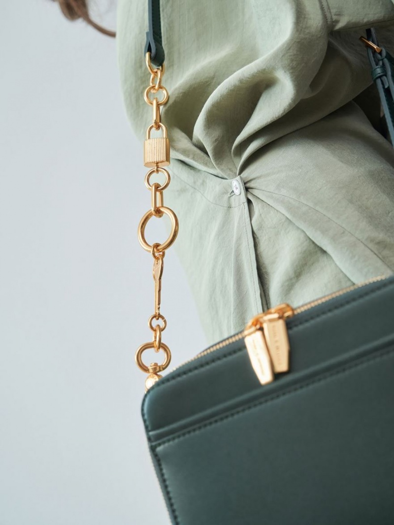 Charles And Keith Chunky Chain Handle Two-Way Zip Crossbody Bags Dark Green | PHILIPPINES H271