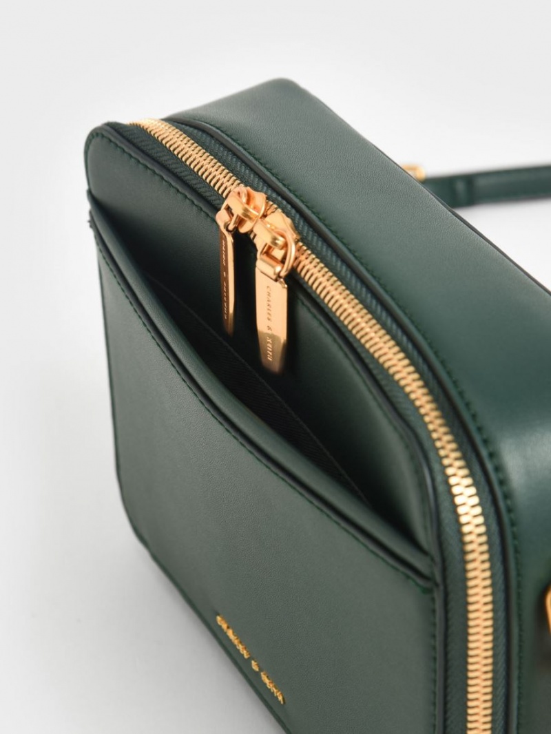 Charles And Keith Chunky Chain Handle Two-Way Zip Crossbody Bags Dark Green | PHILIPPINES H271