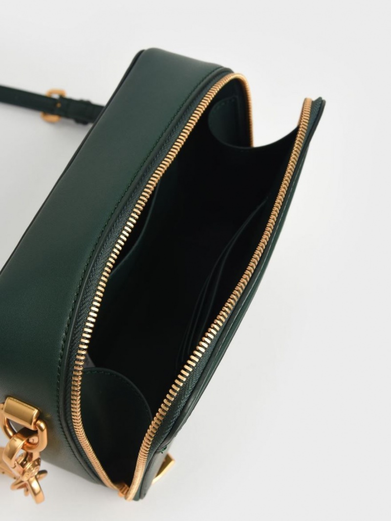 Charles And Keith Chunky Chain Handle Two-Way Zip Crossbody Bags Dark Green | PHILIPPINES H271