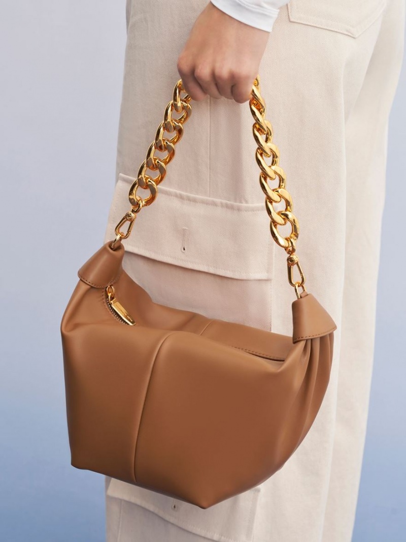 Charles And Keith Chunky Chain Link Hobo Bag Chocolate | PHILIPPINES K935