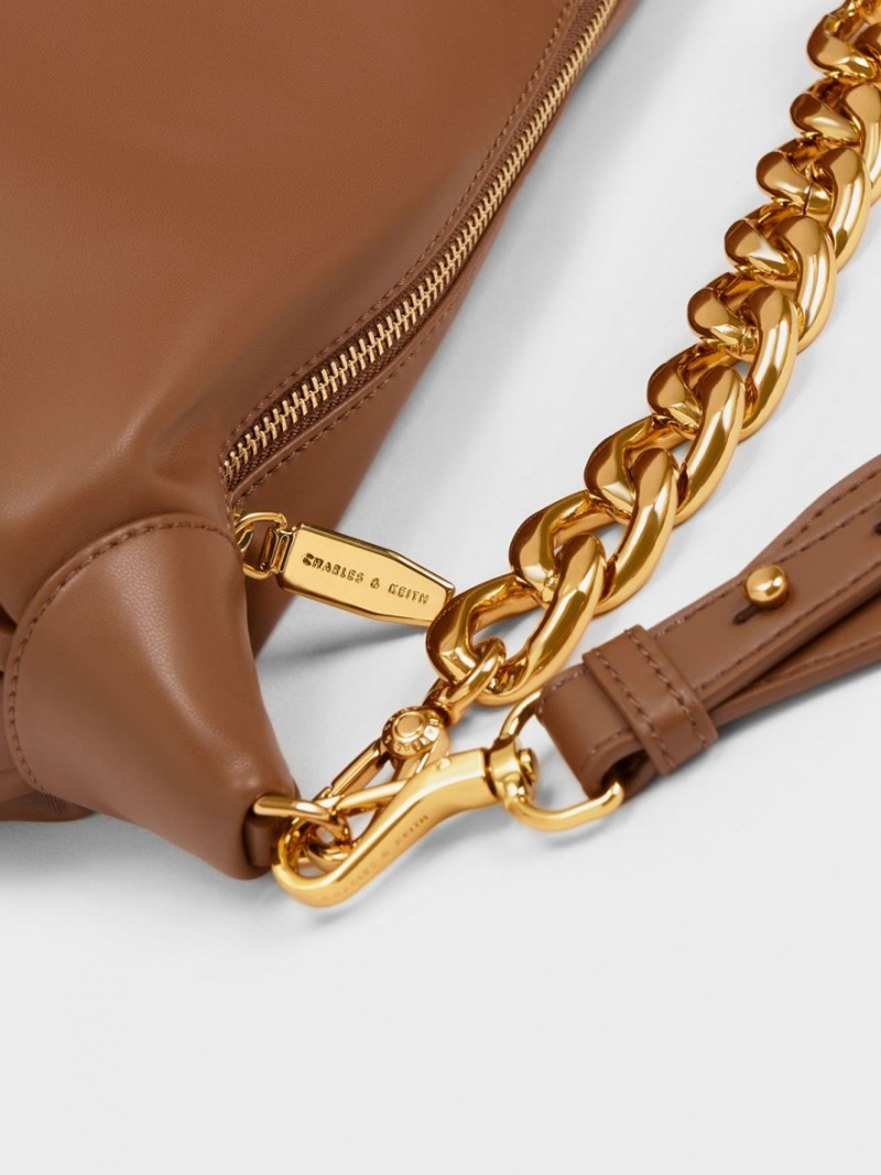 Charles And Keith Chunky Chain Link Hobo Bag Chocolate | PHILIPPINES K935