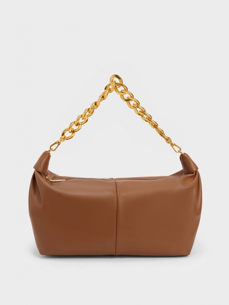 Charles And Keith Chunky Chain Link Hobo Bag Chocolate | PHILIPPINES K935