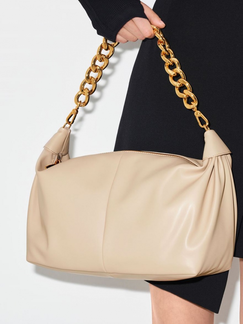 Charles And Keith Chunky Chain Link Hobo Bag Beige | PHILIPPINES R756