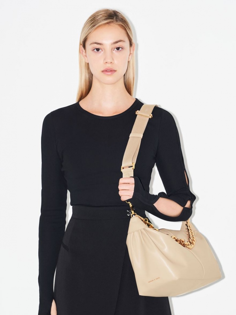 Charles And Keith Chunky Chain Link Hobo Bag Beige | PHILIPPINES R756