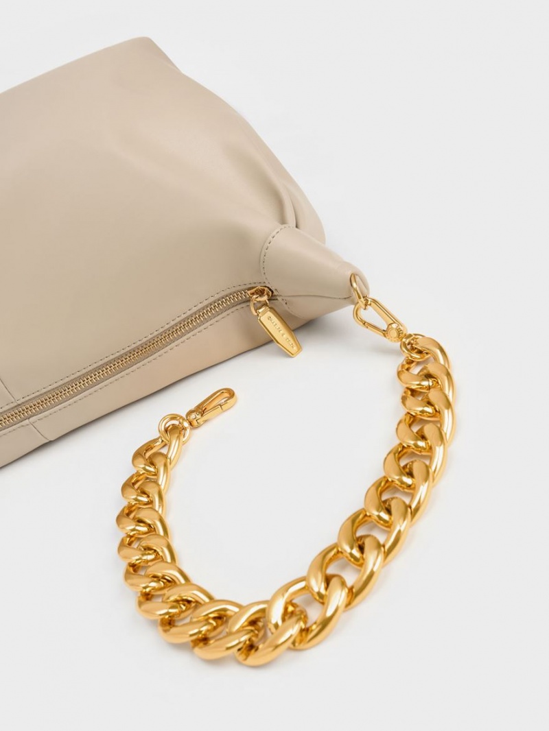 Charles And Keith Chunky Chain Link Hobo Bag Beige | PHILIPPINES R756