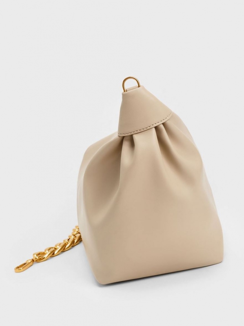 Charles And Keith Chunky Chain Link Hobo Bag Beige | PHILIPPINES R756