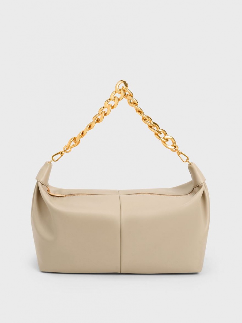 Charles And Keith Chunky Chain Link Hobo Bag Beige | PHILIPPINES R756