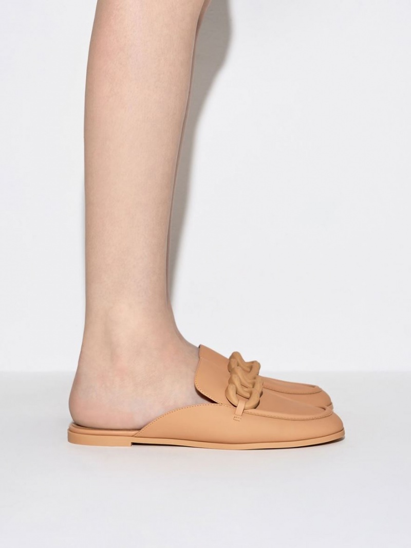 Charles And Keith Chunky Chain Loafer Flat Shoes Brown | PHILIPPINES M219