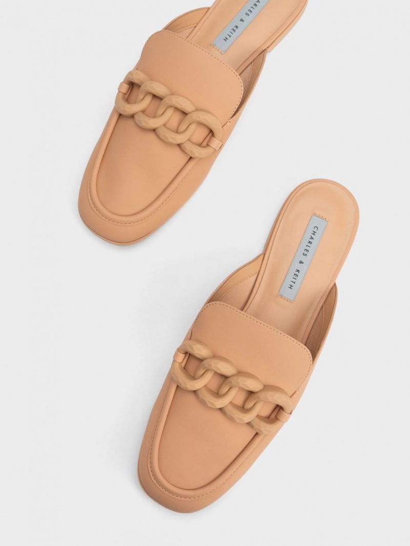 Charles And Keith Chunky Chain Loafer Flat Shoes Brown | PHILIPPINES M219