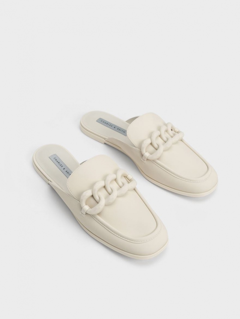 Charles And Keith Chunky Chain Loafer Flat Shoes White | PHILIPPINES M784