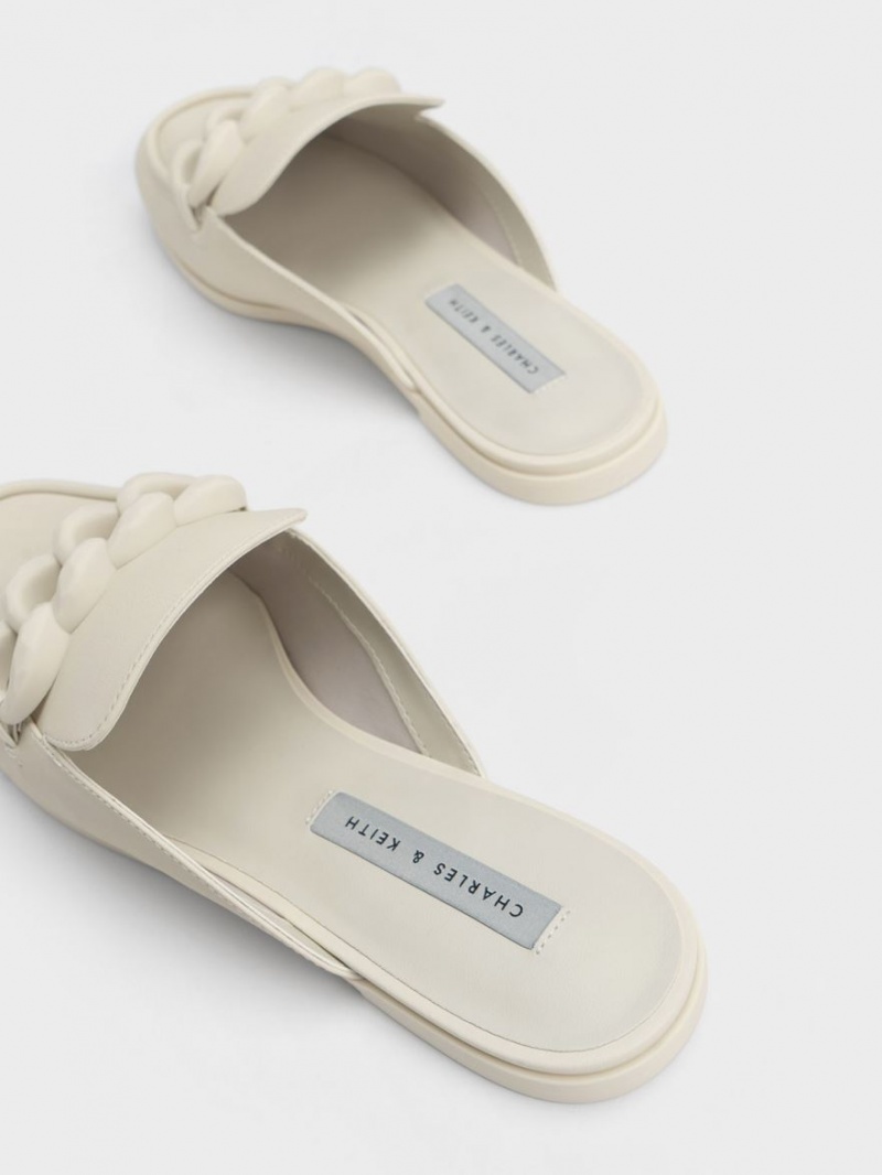 Charles And Keith Chunky Chain Loafer Flat Shoes White | PHILIPPINES M784