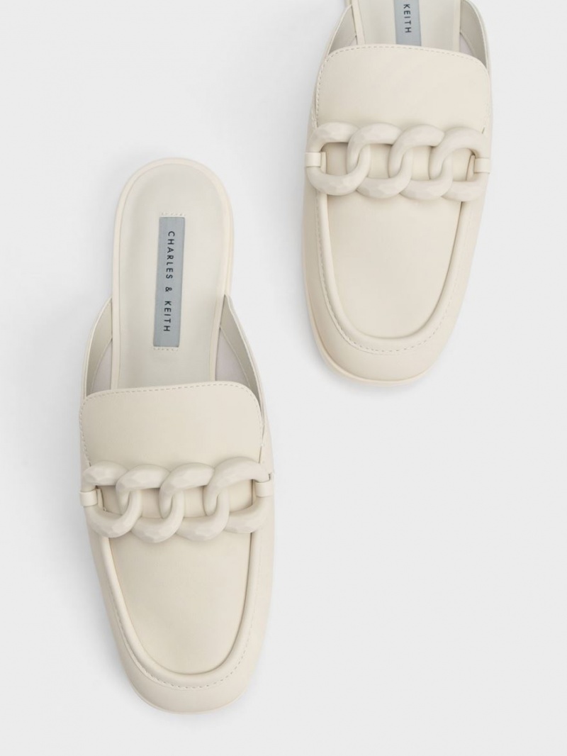 Charles And Keith Chunky Chain Loafer Flat Shoes White | PHILIPPINES M784