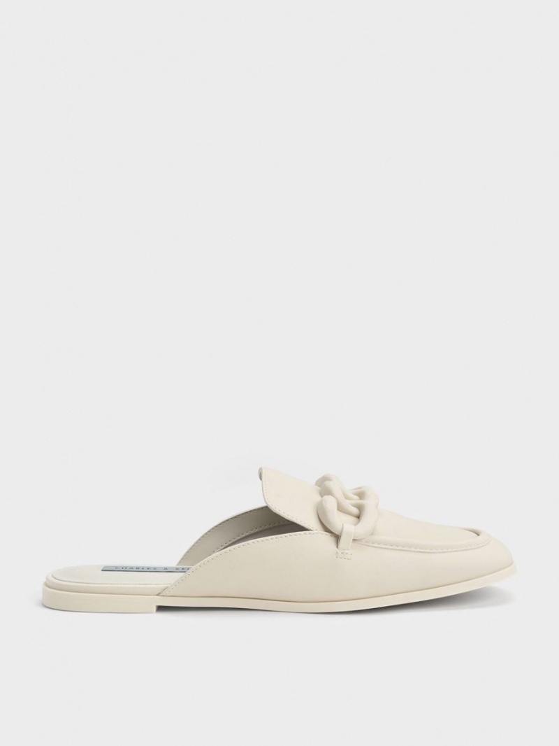 Charles And Keith Chunky Chain Loafer Flat Shoes White | PHILIPPINES M784