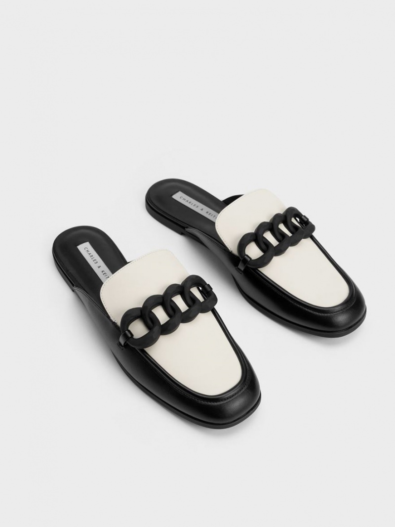 Charles And Keith Chunky Chain Two-Tone Loafer Flat Shoes Black | PHILIPPINES U639