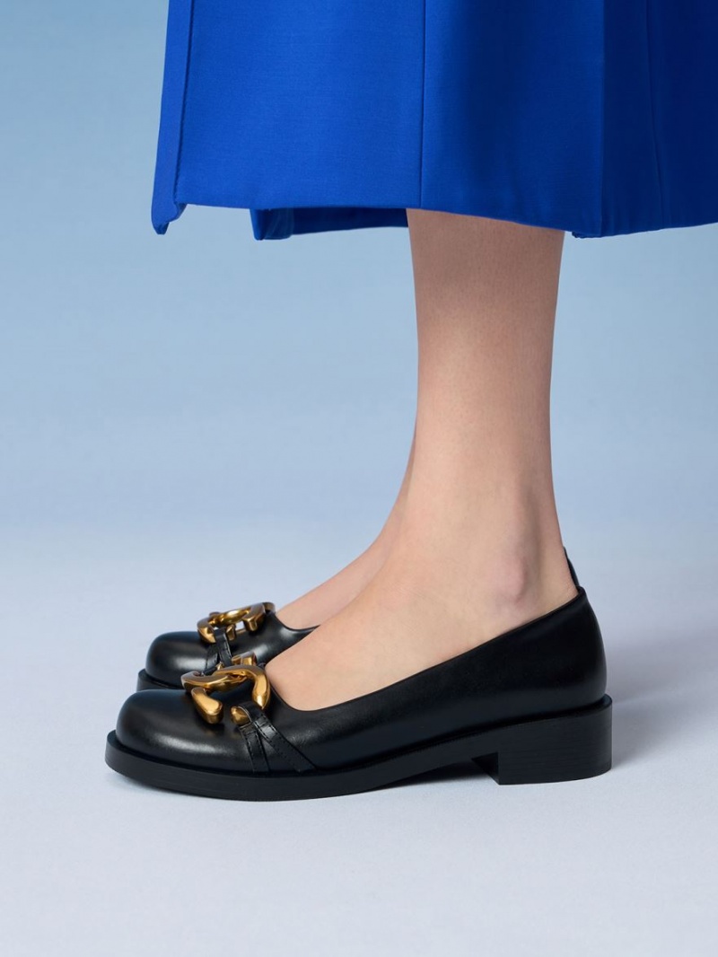 Charles And Keith Chunky Metallic Accent Ballet Flats Black | PHILIPPINES N459