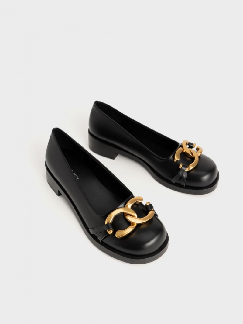 Charles And Keith Chunky Metallic Accent Ballet Flats Black | PHILIPPINES N459