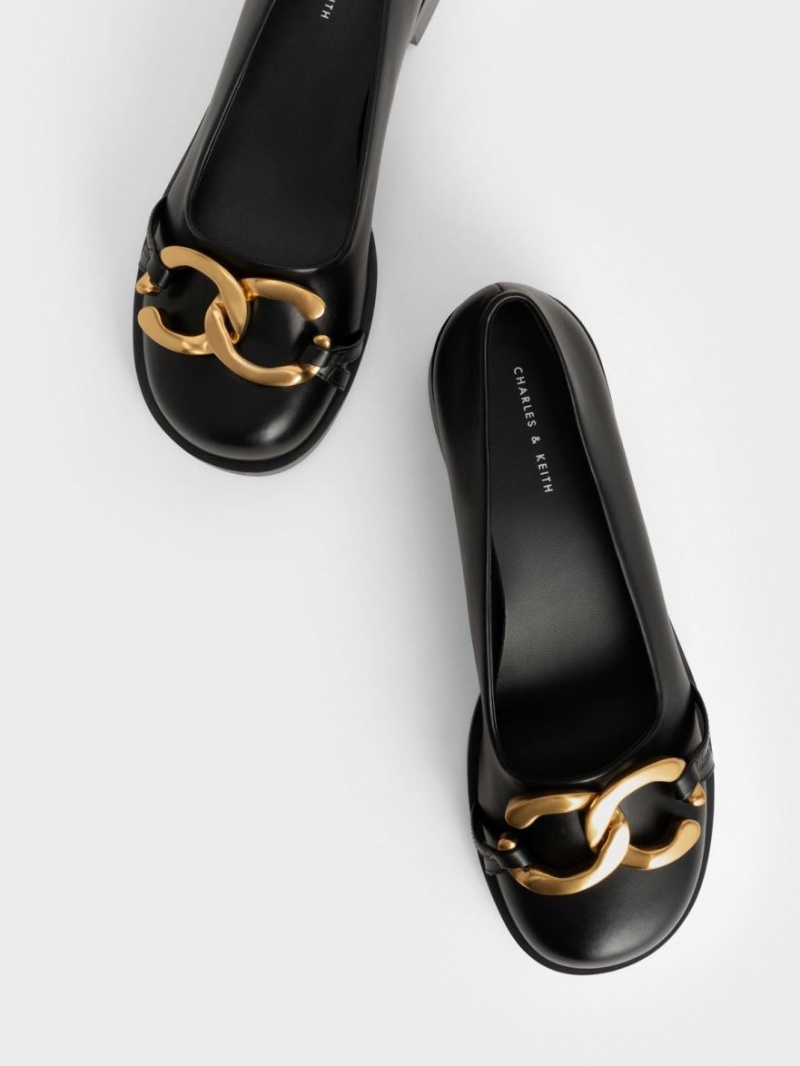 Charles And Keith Chunky Metallic Accent Ballet Flats Black | PHILIPPINES N459