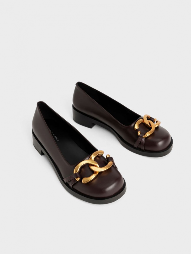 Charles And Keith Chunky Metallic Accent Ballet Flats Dark Brown | PHILIPPINES M701