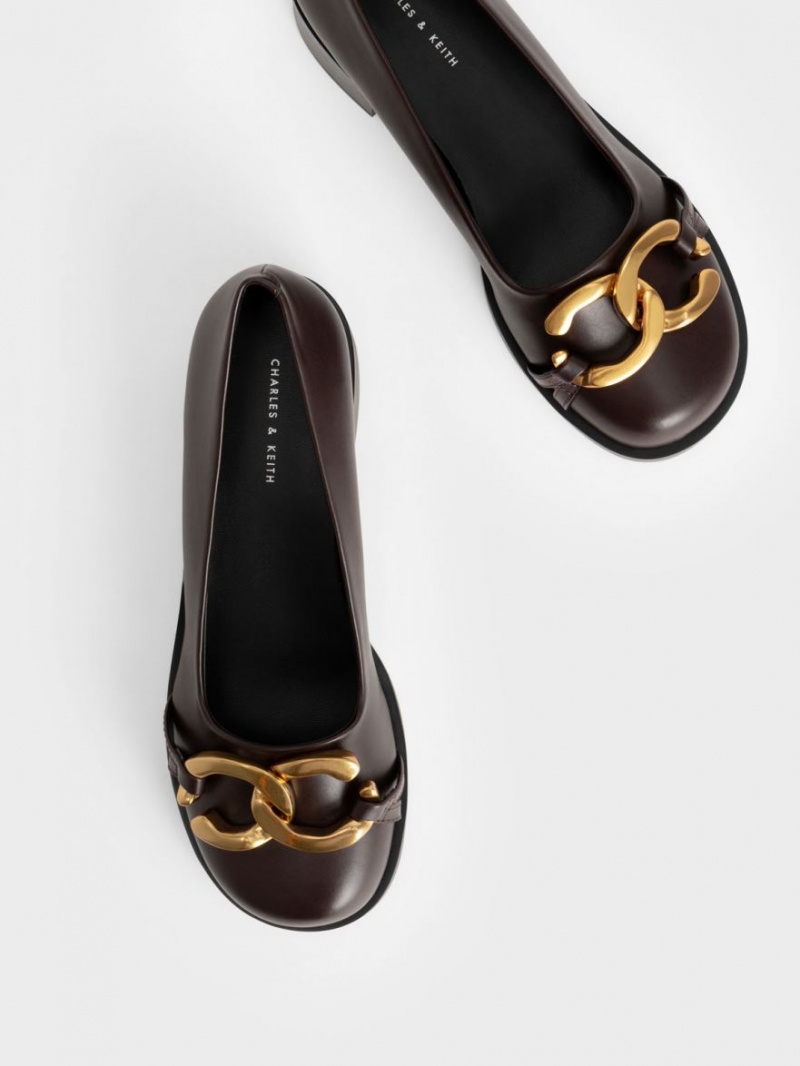 Charles And Keith Chunky Metallic Accent Ballet Flats Dark Brown | PHILIPPINES M701